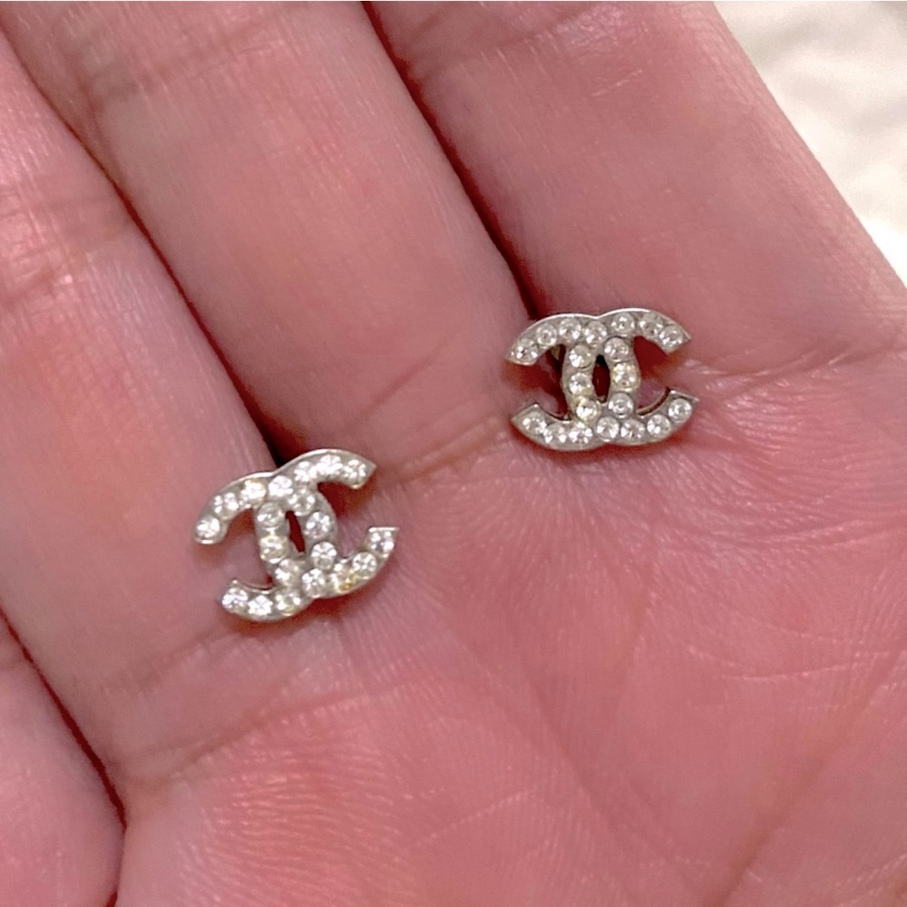 Chanel Crystal Logo Earrings